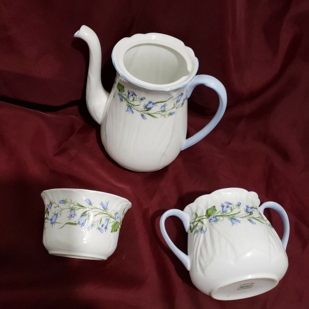 Shelly Harebell Oleander Set of 3 Teapot Sugar Bowl w/handles & Cup 13590